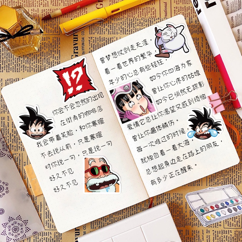 Dragon Ball tangan Buku stiker Jepang Kartun Animasi Jurnal bahan skateboard termos Piala ponsel cas