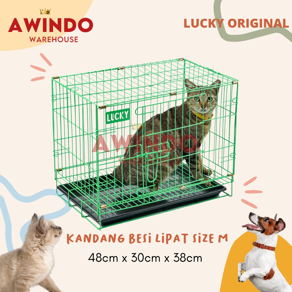 KANDANG BESI LIPAT SIZE M 50x40x30 RUMAH HEWAN PELIHARAAN ANJING KUCING SUPER TEBAL LUCKY ORI 150