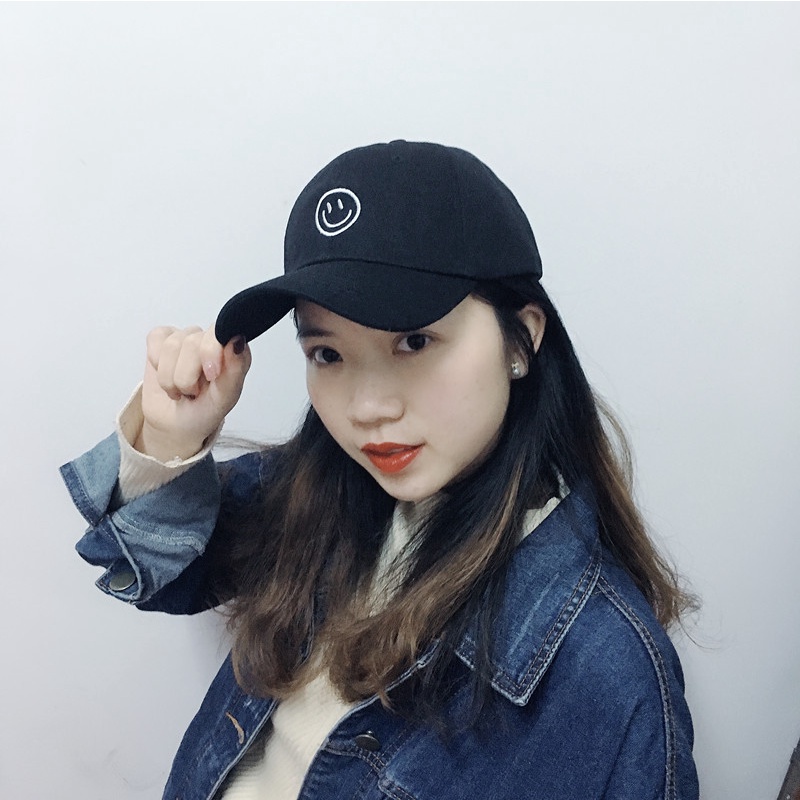 Topi Baseball Pelindung Matahari Motif Bordir Smiley