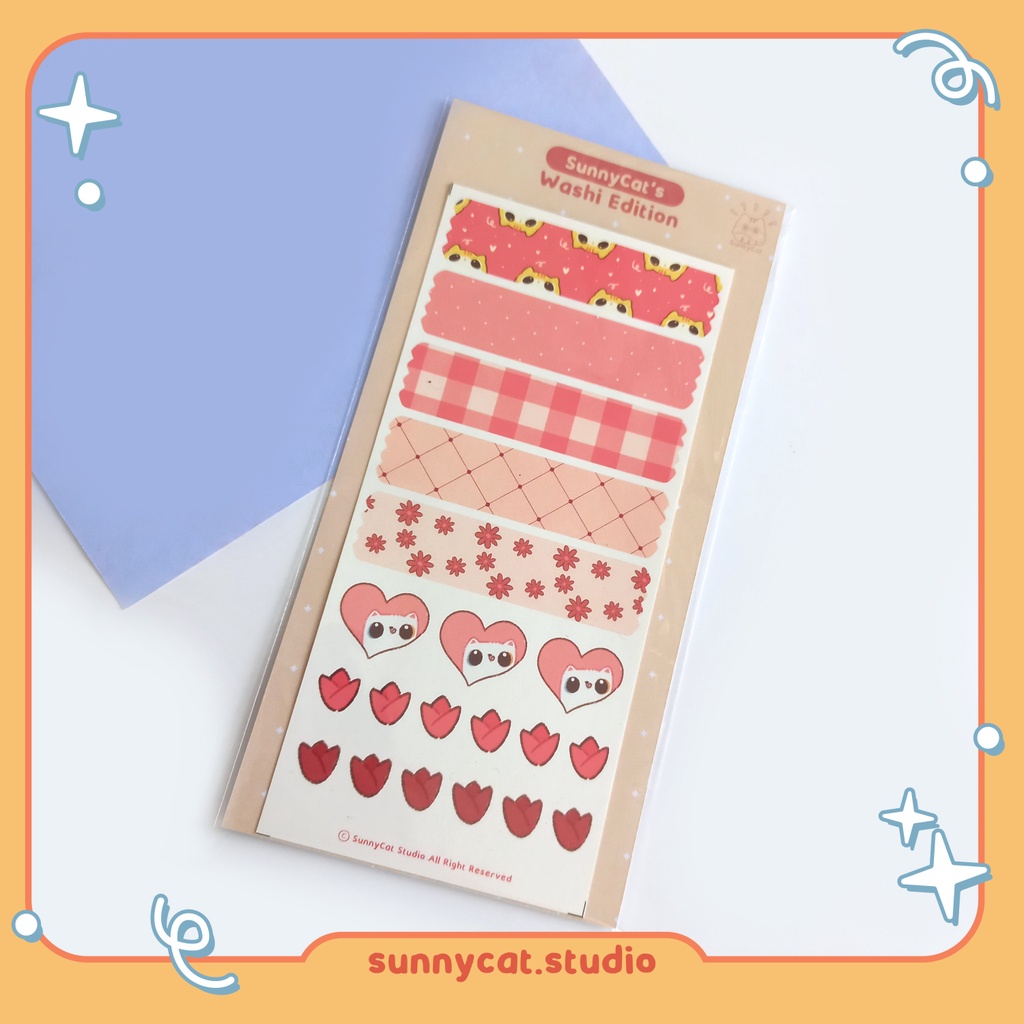 

SunnyCat Sticker Jurnal Washi Kucing Lucu - Merah Muda