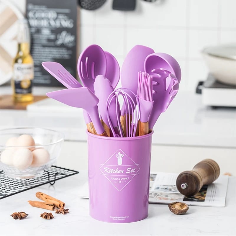 Silikon Spatula Silicone Sodet Alat Masak Set 12pcs Spatula Steak Clip Set Oil Brush Kitchen Cooking-1