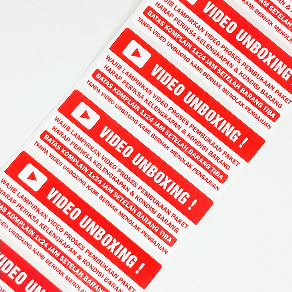 

Sticker Label Wajib Video Unboxing Stiker Pengiriman Paket Online Shop 8,5 x 3,5 cm (1 Roll/500 Pcs)