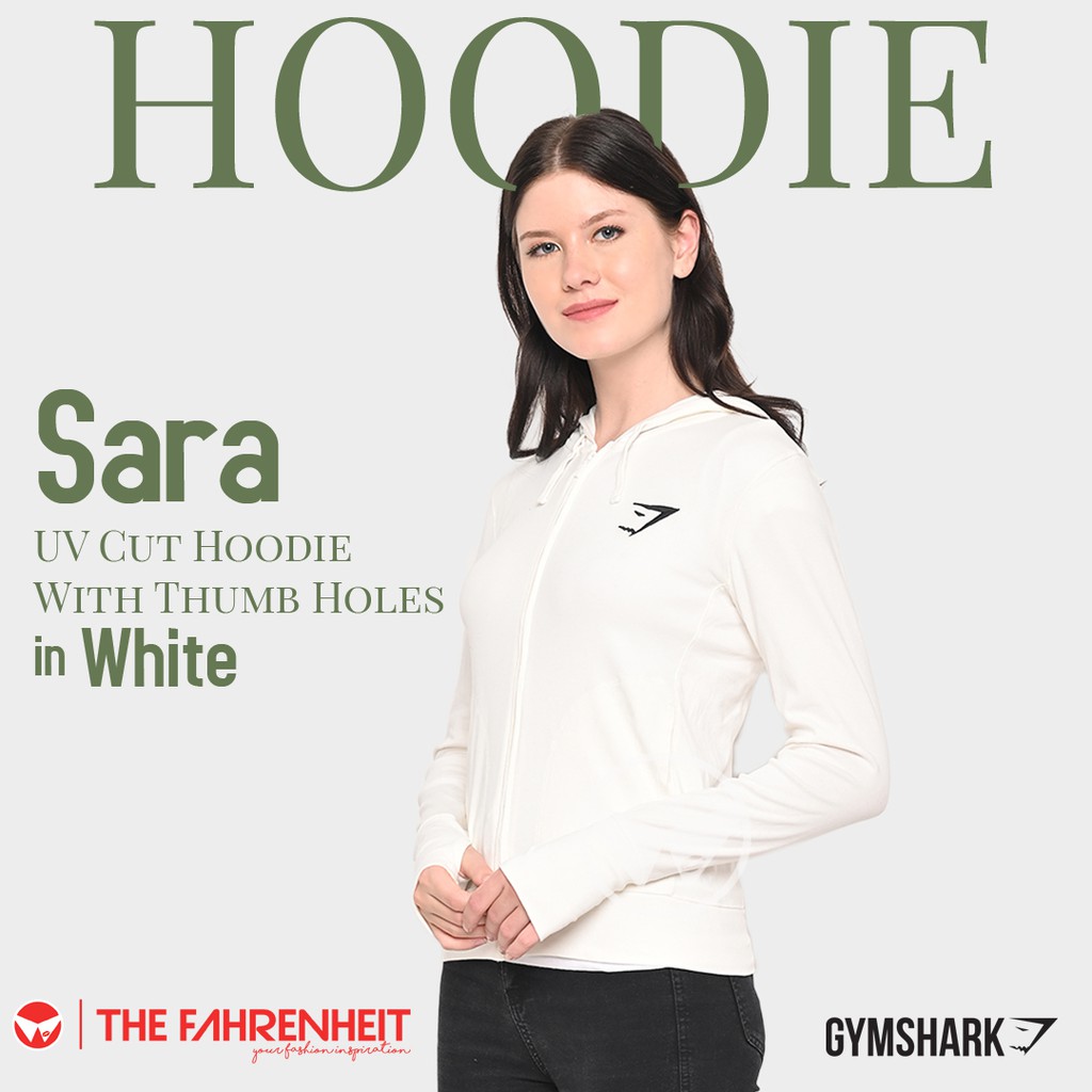 The-Fahrenheit Sara Gymshark UV Cut Hoodie With Thumb Holes - White