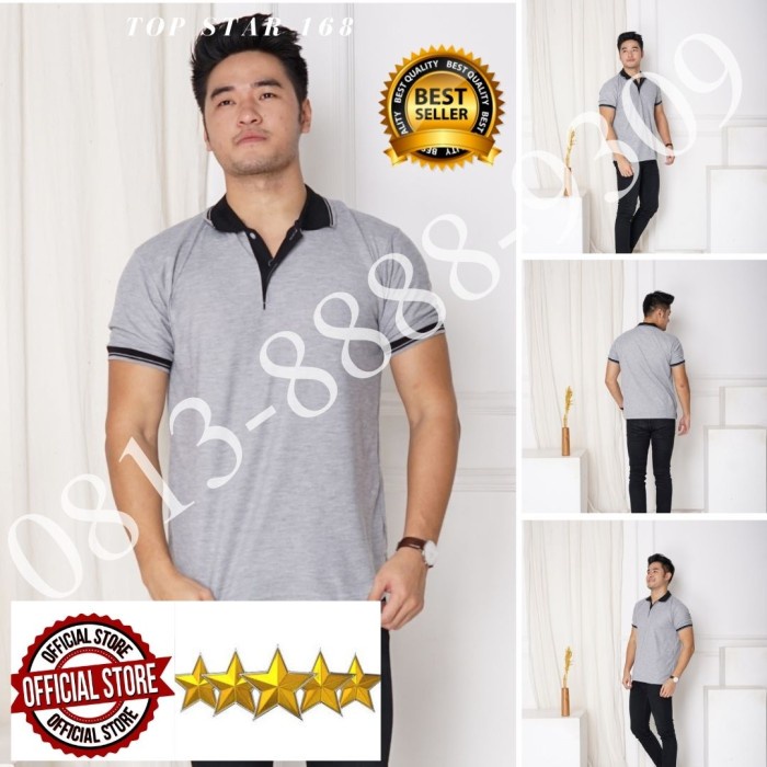 TERLARIS Kaos Polo Shirt Polos Abu kerah hitam/kaos kerah pria/baju kaos kerah