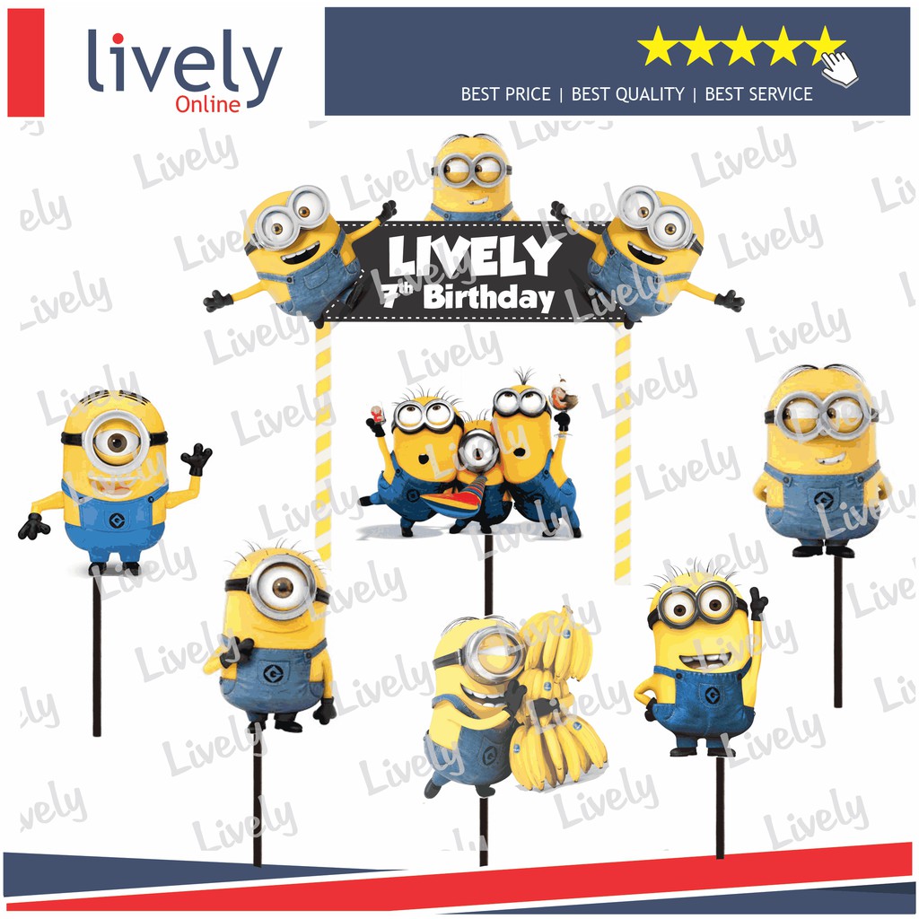 CAKE TOPPER KARAKTER HIASAN KUE HBD HAPPY BIRTHDAY CUSTOM NAMA MINION set