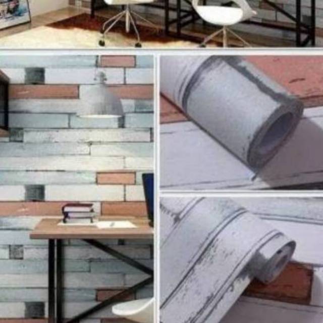 Murah Wallpaper sticker dinding Kayu Vintage Putih Hitam Biru semu bagus elegant minimalis 10 meter