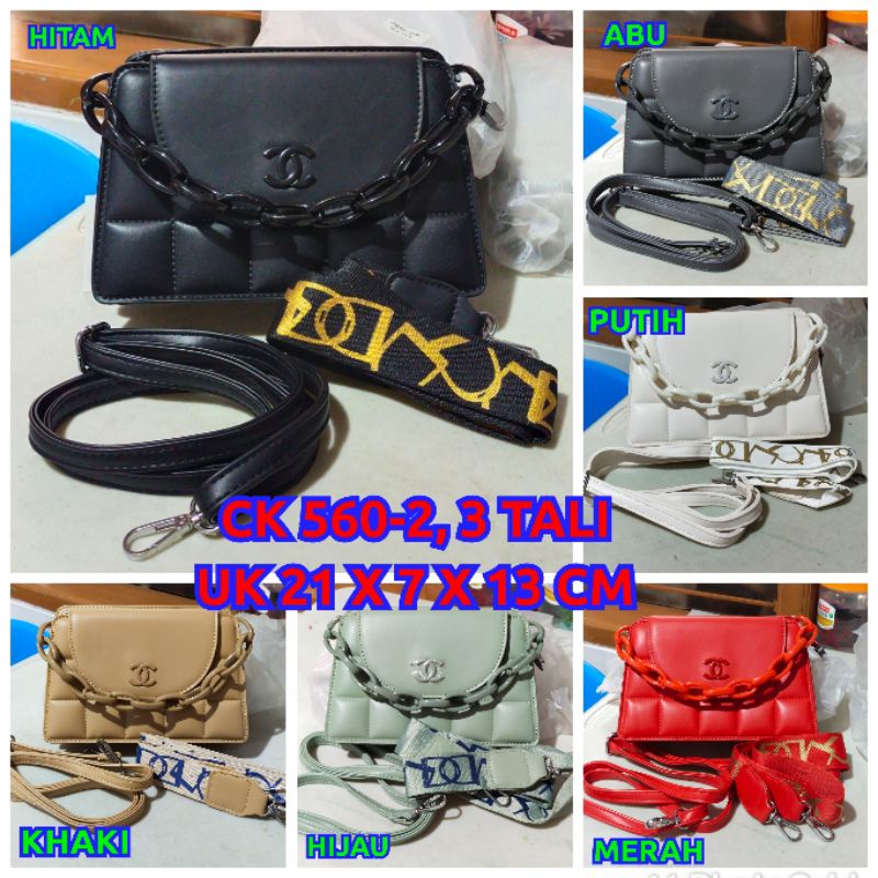 tas fashion 560-2 import 3 tali UK 21 x 7 x 13cm bahan kulit sintetis dove handbags selempang