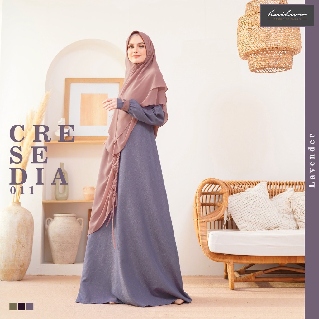 Haitwo Cresedia 011 Set Gamis Dan Jilbab Bahan Jacquard Dress Wanita Syari Jubah Muslimah