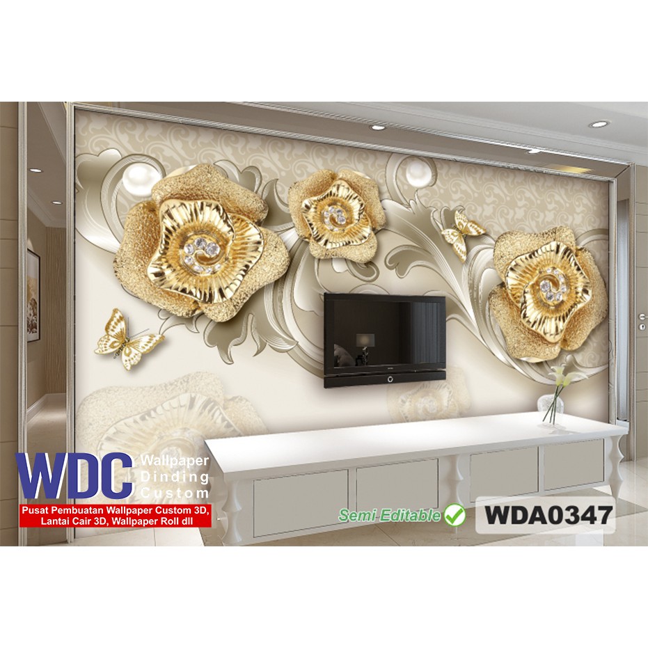 wallpaper dinding custom 3d floral, wallpaper custom bunga 3d, wallpaper 3d murah, wallpaper 3d