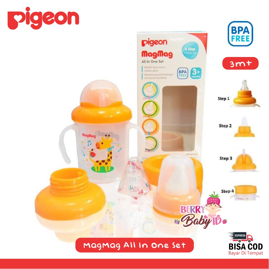 Pigeon Magmag All in One Set Botol Gelas Minum Bayi Training Cup 180ml Berry Mart