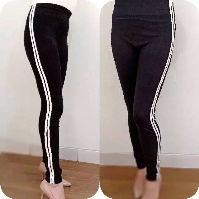  CELANA  LEGGING  LIST GARIS  2 PUTIH  IMPORT MURAH Shopee 