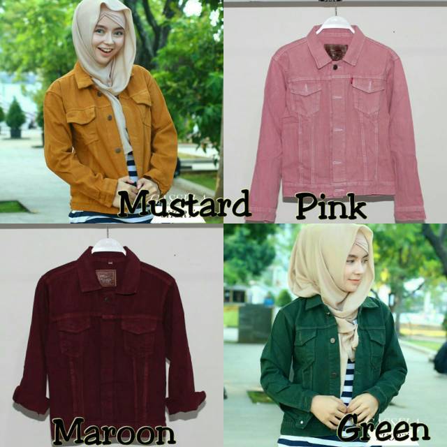 Jaket jeans cewe baby pink model crop