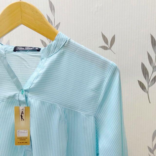 Rayon Motif 0057 - Motif Salur - Salur Alus - Salur Best seller - Blouse Katun Rayon - Fathin Basic-Biru muda