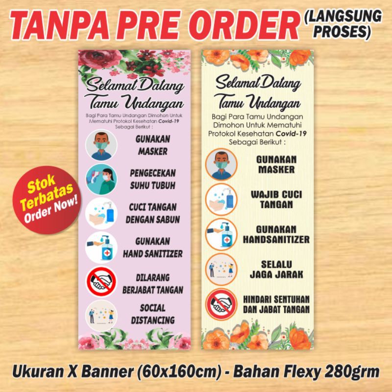 (PROMO) Banner Protokol Kesehatan Corona Covid 19 Untuk Pernikahan / Wedding (Prokes)
