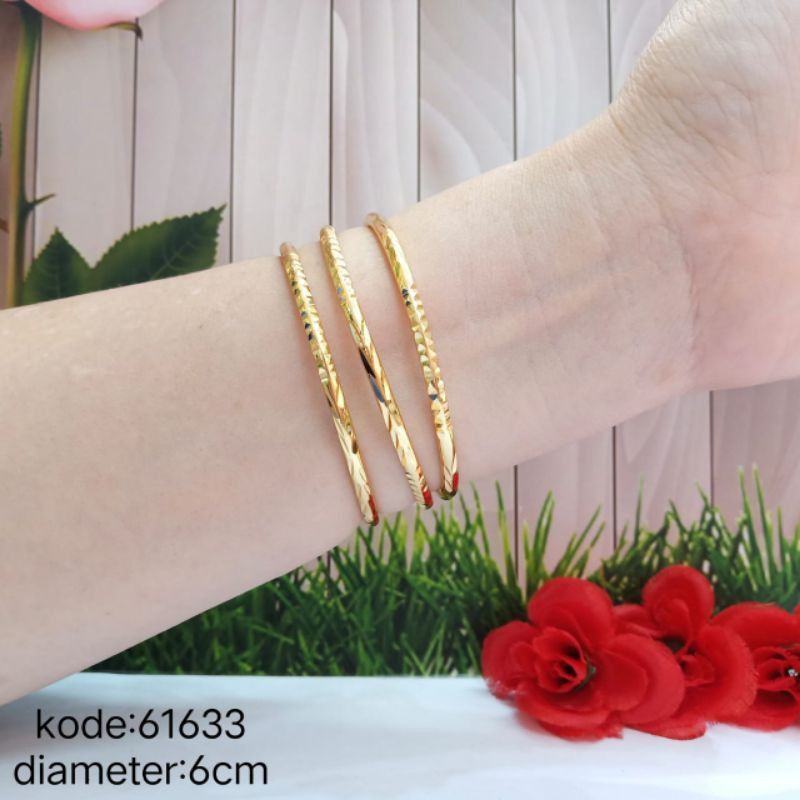 3 PCS GELANG KRONCONG TITANIUM ANTI KARAT LAPIS EMAS 24K (KUALITAS SUPER)