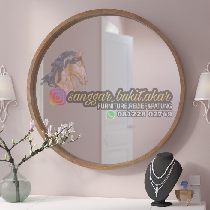Kaca Cermin Bulat Dari Kayu Natural