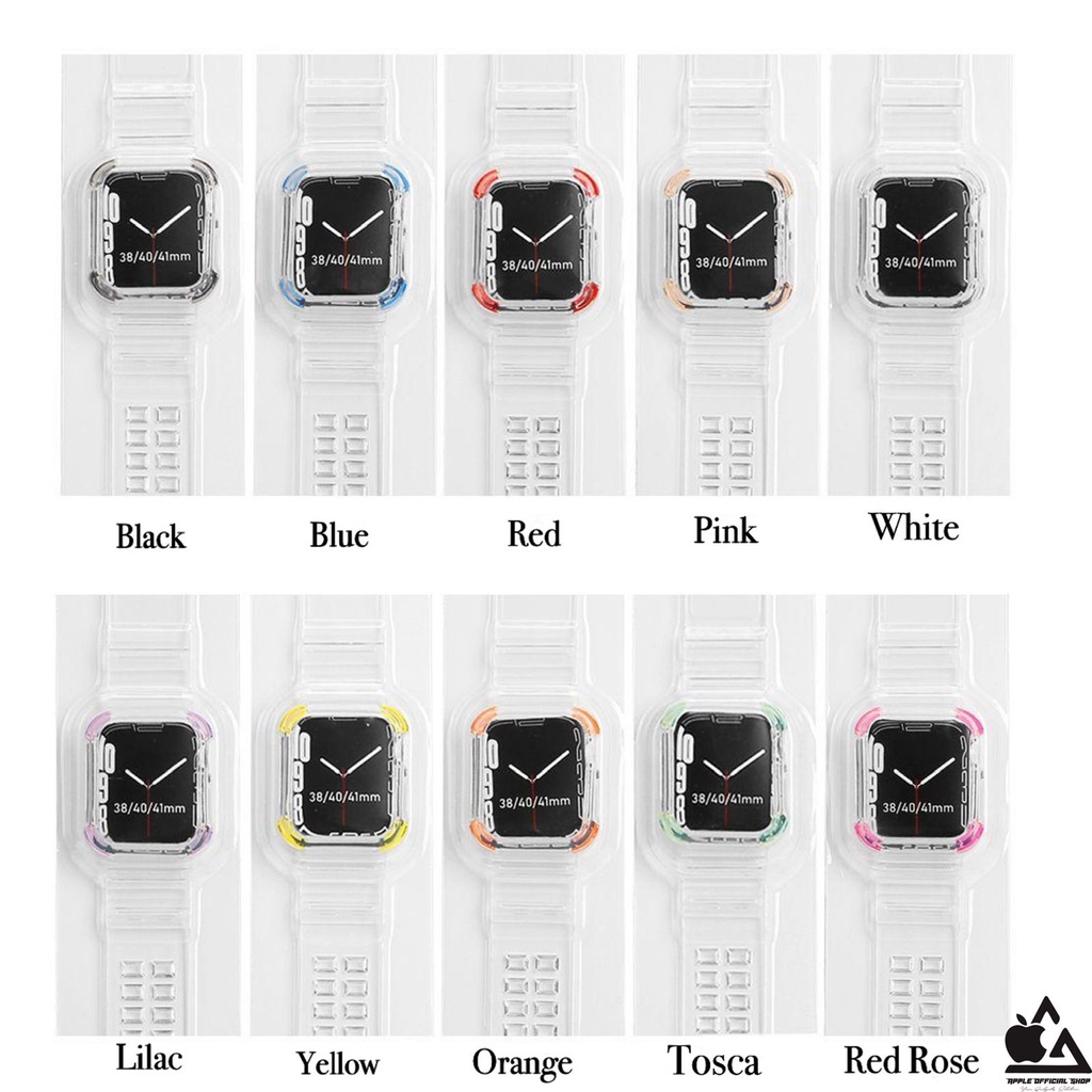 Tali Strap Apple Watch Transparan Warna 38mm 40mm 41mm 42mm 44mm 45mm Series 1 2 3 4 5 6 7 SE Sport Band Glacier iWatch Cover Full Set