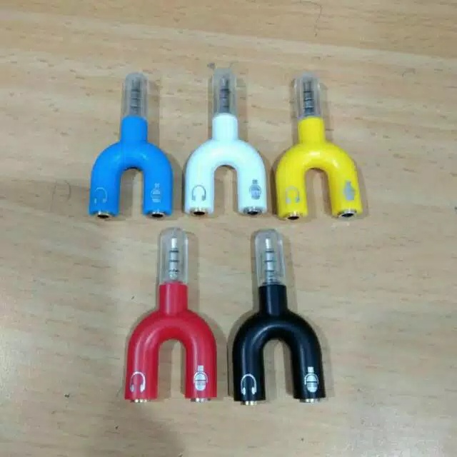 Audio Splitter U shape 2 in 1 mic &amp; audio jack 3,5mm to dual female Headset + Mic 2 Lubang Colokan Microphone hp