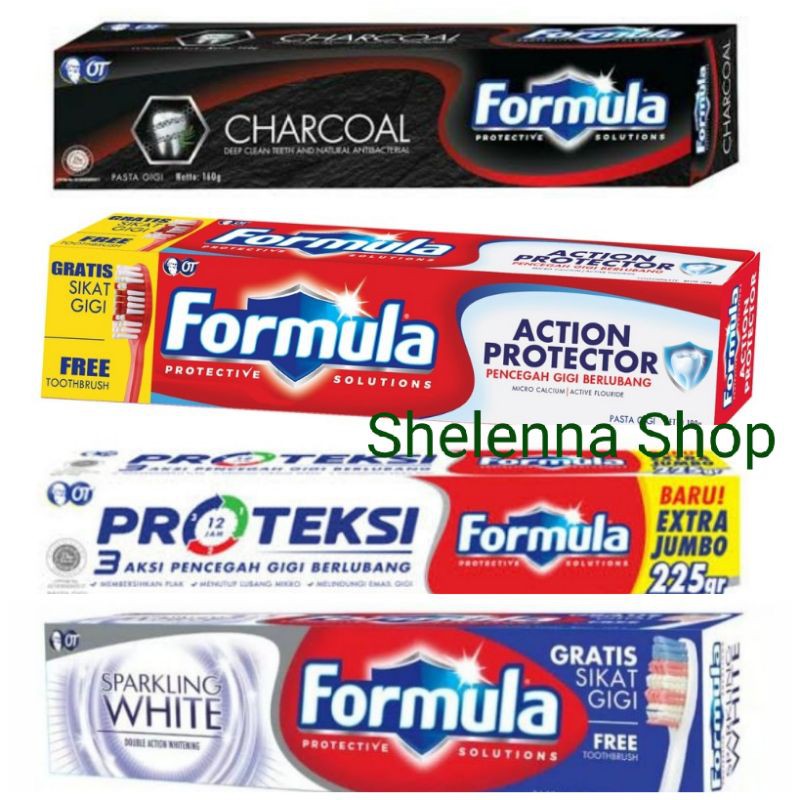 Pasta gigi Formula Charcoal, Proteksi, Action &amp; Sparkling white GRATIS SIKAT GIGI