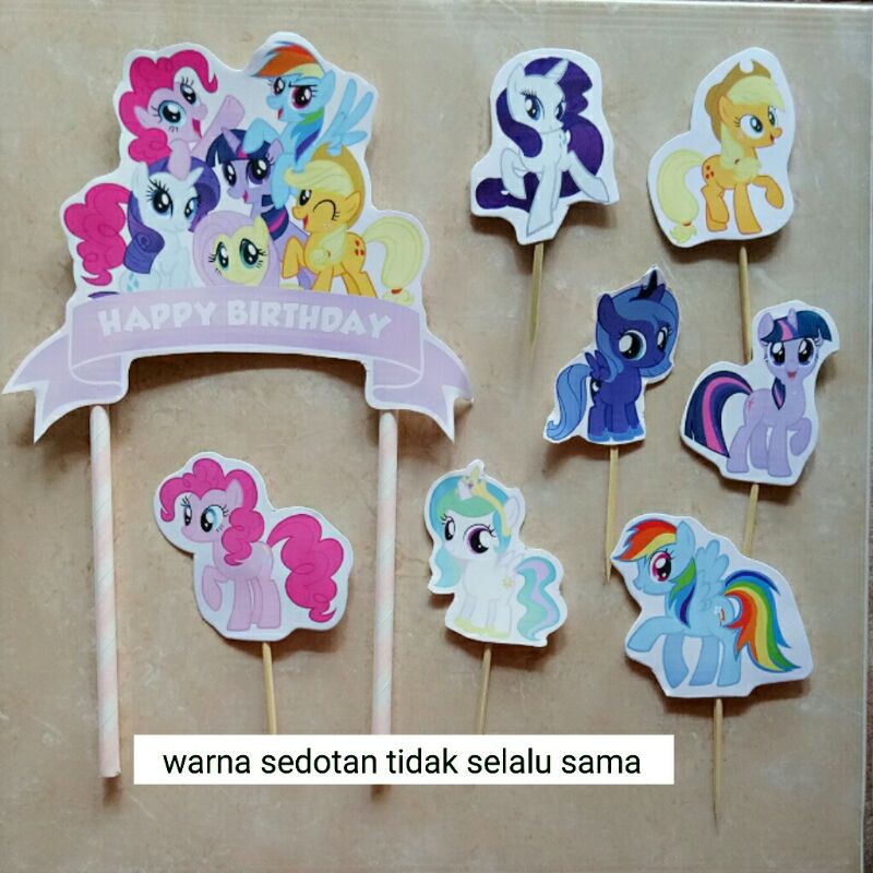 topper hiasan tusukan kue cake ulang tahun happy birthday hbd karakter kuda poni my little pony