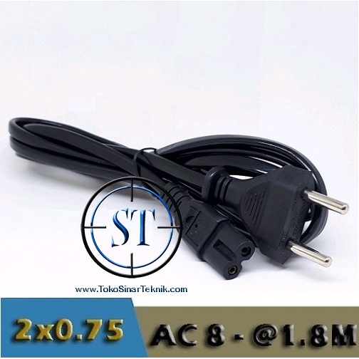 Kabel AC 8 Angka 8 Panjang 1,8  Meter Power Outlet Copper Cable 2.5A 2x0.5mm INSULATED WIRE Max. AC 250V Tip