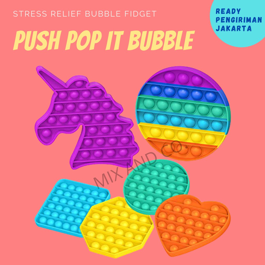 Push Pop it Round Fidget Toy Push bubble stress relief kids pop it mainan rainbow ruby tiktok