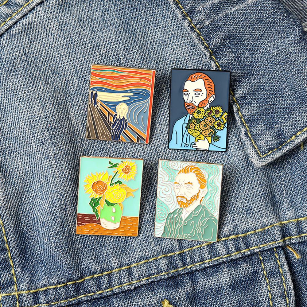 Bros Pin Enamel Desain Lukisan Bunga Matahari Van Gogh Untuk Aksesoris Kerah