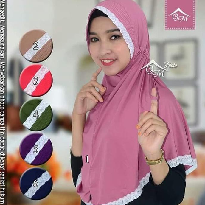 Baru Hijab Jilbab Langsung Instan Syria Bergo Serut Renda Jersey Joya - Hitam
