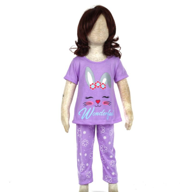 SETELAN BAJU ANAK PEREMPUAN MOTIF WONDERFUL RABBIT 2-6 TAHUN NEW