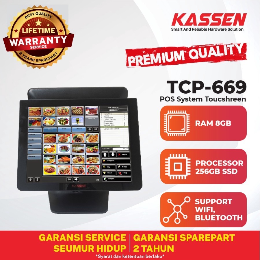 KASSEN TCP-669 WINDOWS MESIN KASIR TOUCHSCREEN + DUAL DISPLAY 15&quot; 8GB