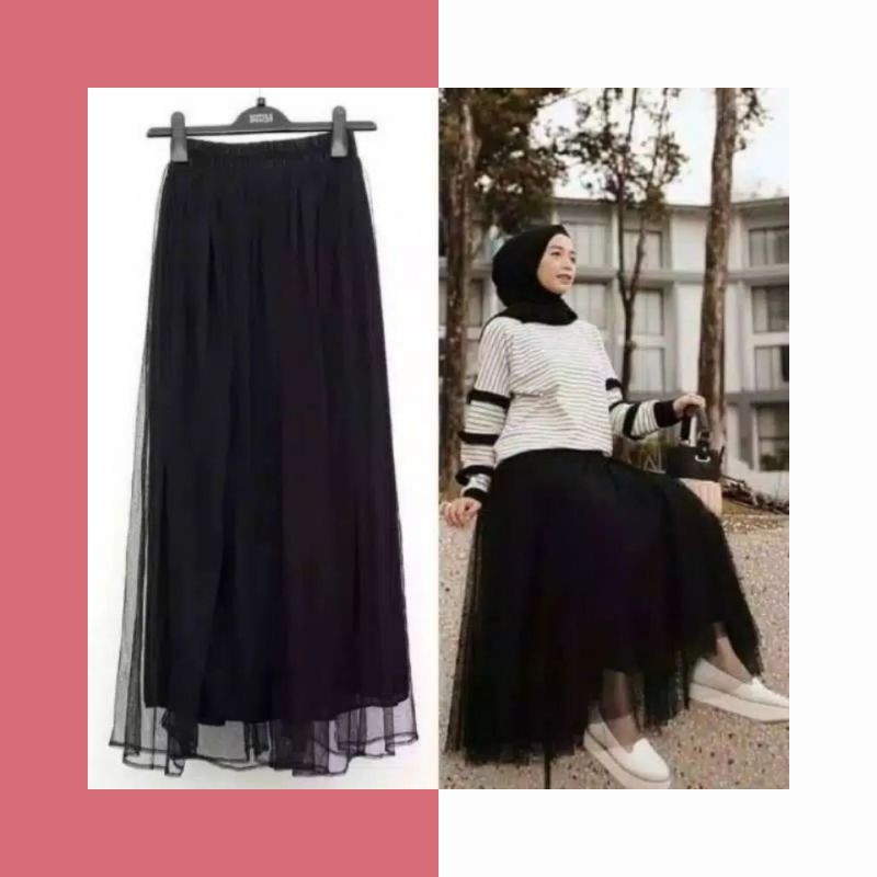 ROK TUTU MAXY MODEL HIGH WAIST LIPAT BAHAN MESH TULLE ELASTIS BISA COD