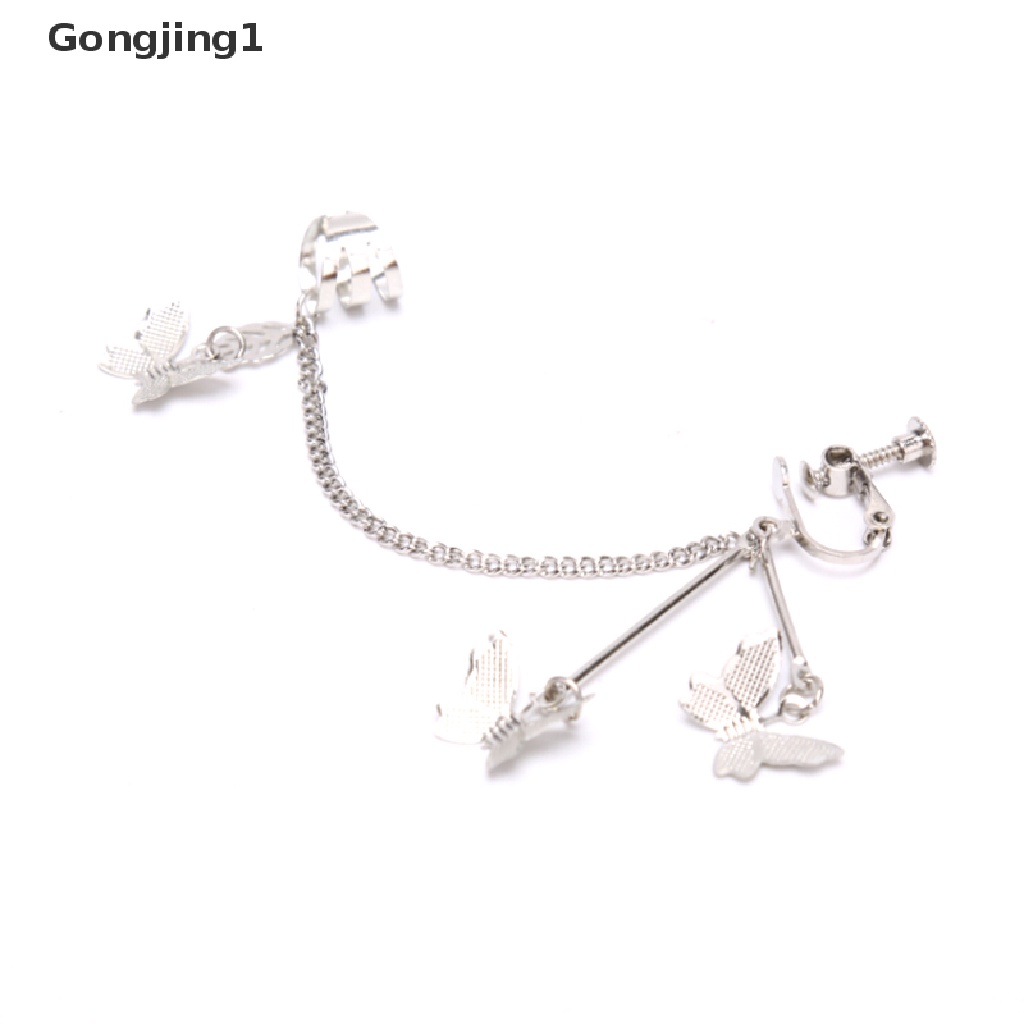 Gongjing1 1pc Anting Tusuk Gantung Desain Kupu-Kupu Gaya Punk / Harajuku Untuk Wanita