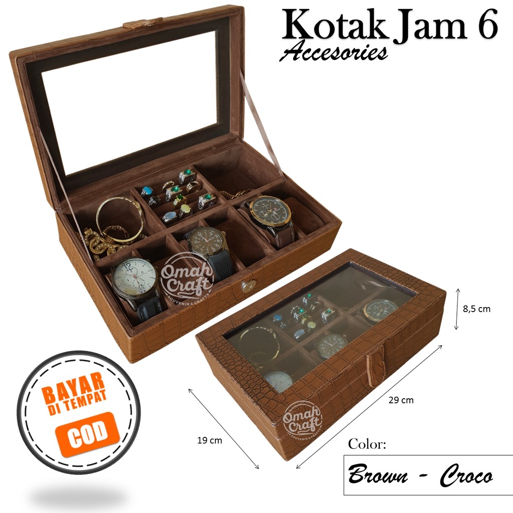 Kotak Jam Tangan isi 6 Mix Tempat Cincin Gelang Kalung / Jewelry Box organizer Ring Box