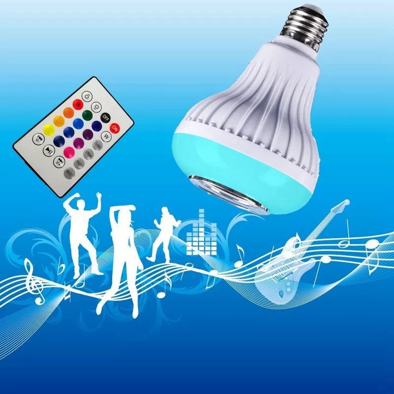 Lampu Bohlam warna warni Speaker Bluetooth wireless LED RGB remote E27 Hias kamar tidur Music disco natal warna warni