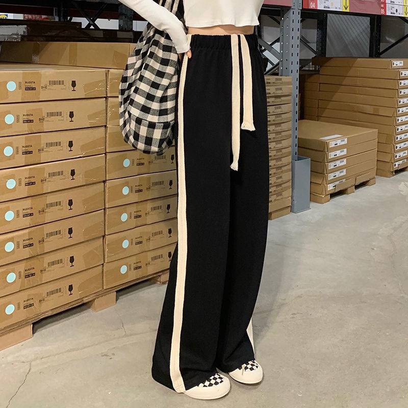 yikoo-Celana panjang casual blok warna samping high waist olahraga wanita