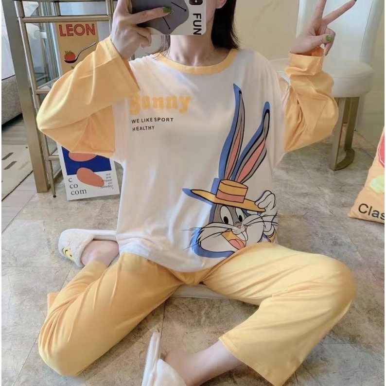 Piyama Import Korea/ Piyama Wanita Lengan Panjang / Baju Tidur Lengan Panjang