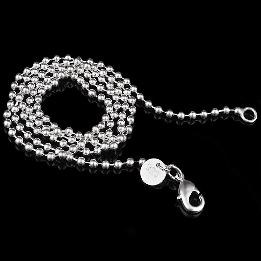 (AdornmentNo1) Kalung Rantai Lapis Silver 2.4MM 16-24 &quot;Dengan Liontin Bola Bulat Untuk Pria / Wanita