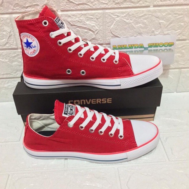 sepatu sneaker converse merah  heigh/low +box