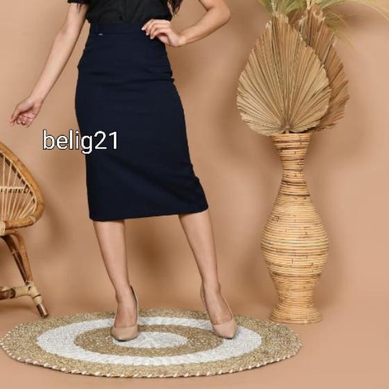 ✾ Rok Span Formal Hitam Polos Kerja 7/8 ❃