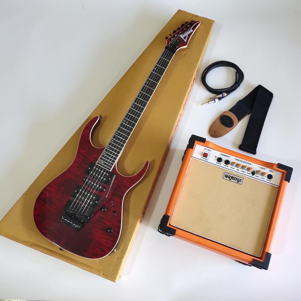 Paket Gitar Ibanez premium merah amply kabel jack dan strap murah