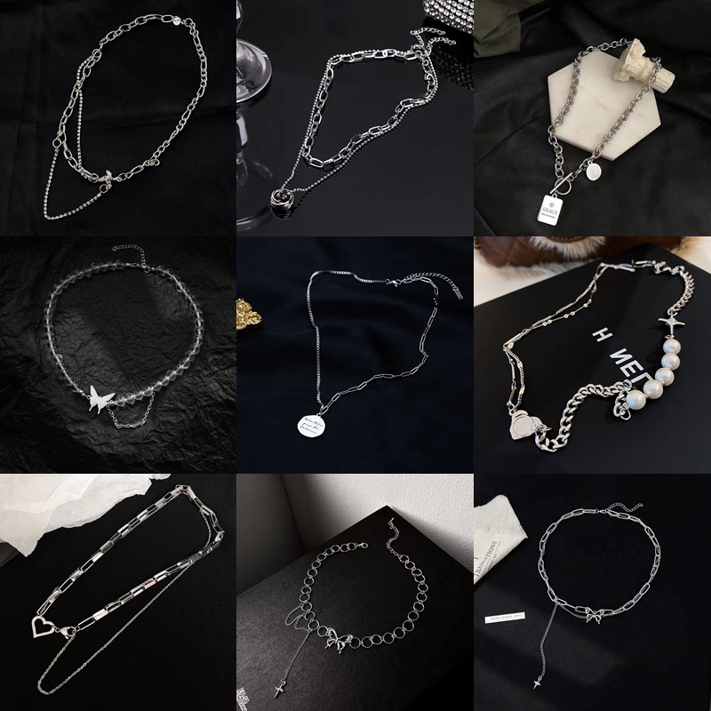 Fashion Wanita Baja Titanium Kalung Versi Korea Retro Manis Keren Hip Hop Kupu-kupu Cinta Liontin Kalung