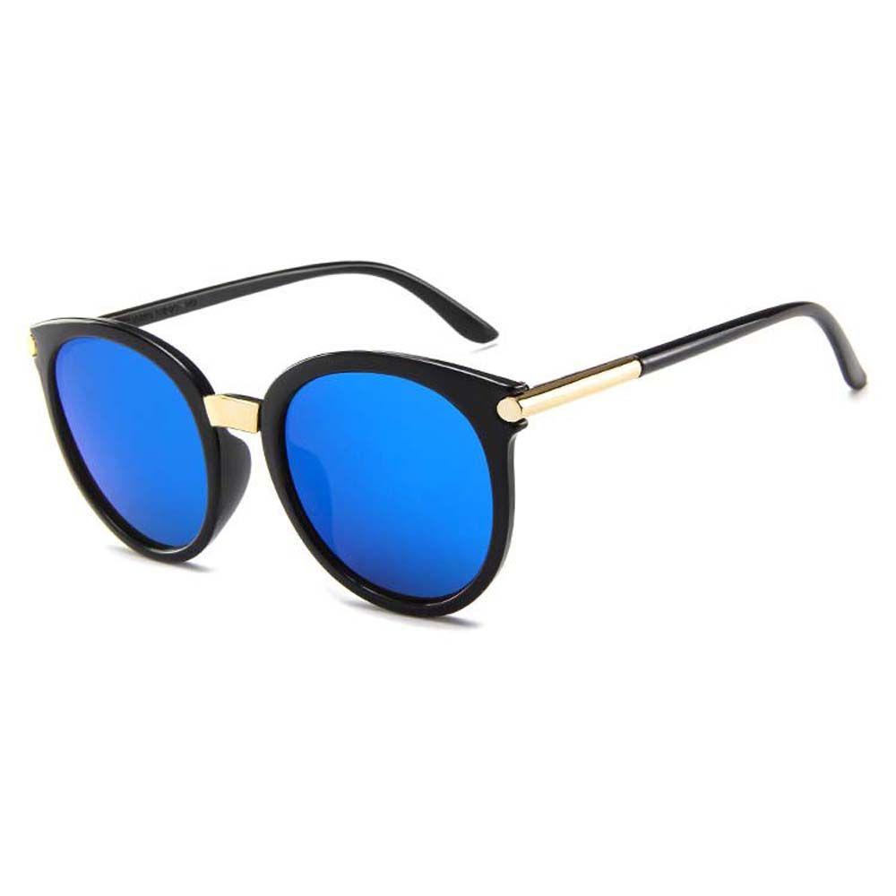 Needway Wanita Kacamata Hitam Pria Vintage Putih Lensa Warna-Warni Bulat Warna Biru Gaya Korea Sunglasses