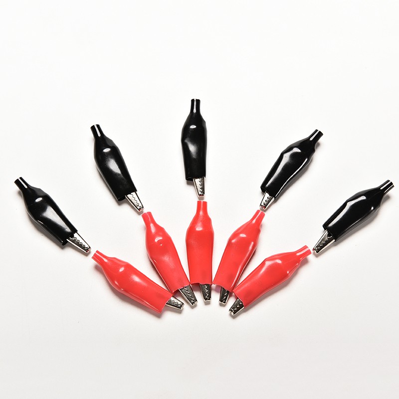 10Pcs / 5Pasang Klip Tester Alligator Probe Warna Hitam + Merah Ukuran 44mm