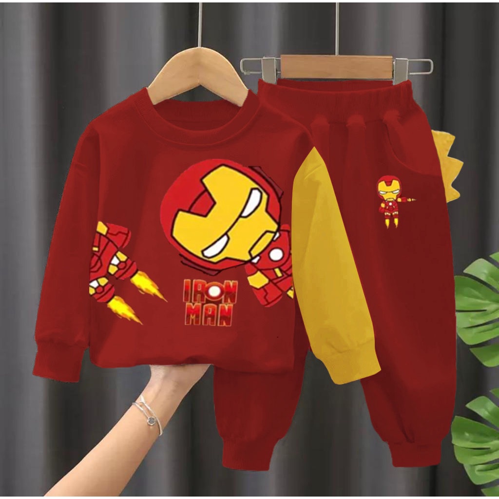 PROMO SETELAN SWEATER ANAK MOTIF SUPERHERO IRON MAN 1-5 TAHUN SETELAN SWEATER ANAK LAKI LAKI DAN PEREMPUAN TERBARU