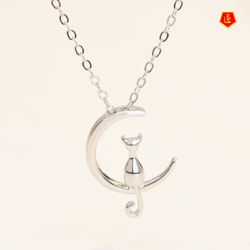 [Ready Stock]Fairy Tale Style Moon Cat Necklace Women's Korean Style Graceful and Fashionable