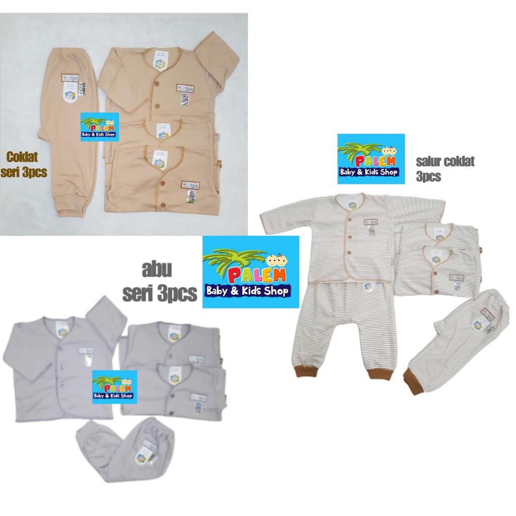 nova setelan baju panjang + celana panjang newborn kancing depan