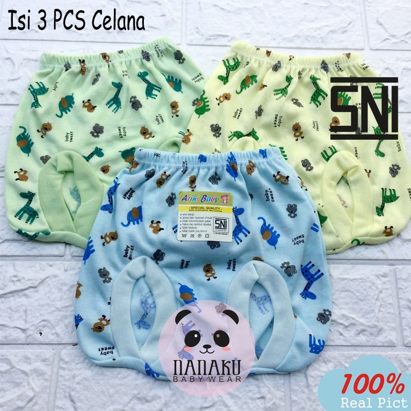 Ana Baby- 3 PCS Celana POP Bayi Baru Lahir Celana Bayi Kacamata Motif Lucu