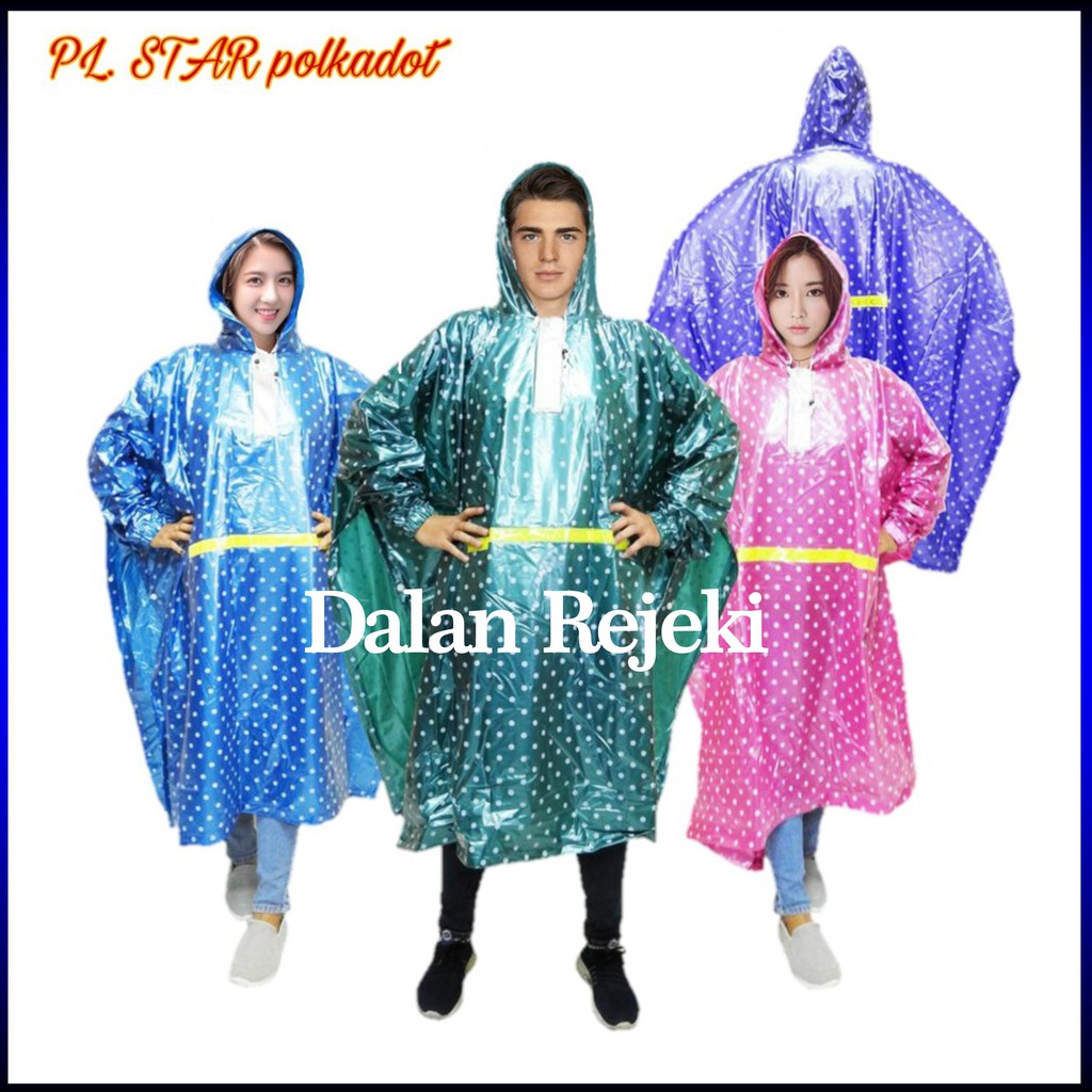 Jas Hujan Ponco Lengan Polkadot (PL STAR Polkadot)/Jas Hujan Dewasa/Mantel Pvc Murah