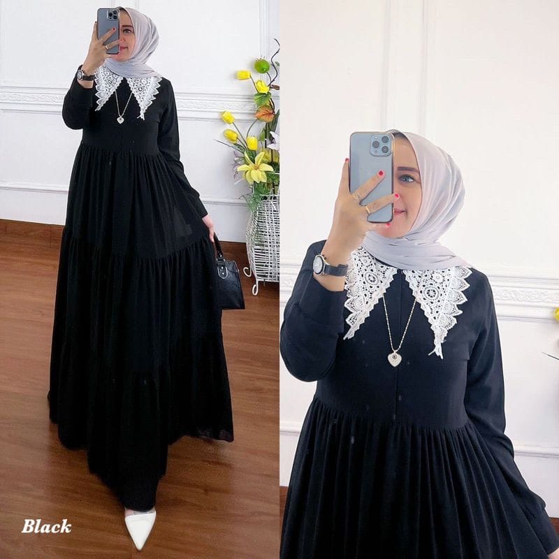 Gamis Terbaru 2022 Lianka Dress Gamis Malaysia Ceruty Babydoll Aksen Renda Baju Kondangan Wanita Gaun Pesta Muslimah