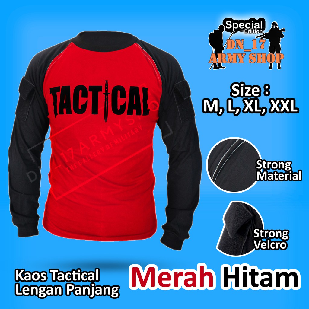 Kaos Panjang Tactical / Blackhawk Merah Kombinasi Hitam Katun 20s